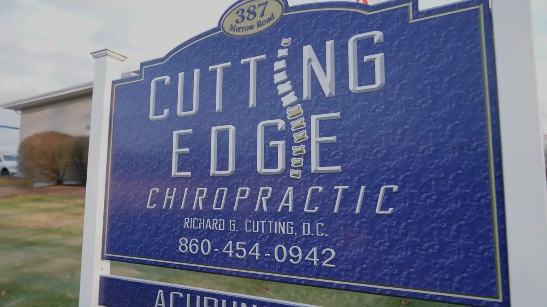 The Cutting Edge Chiropractic sign at 387 Merrow Road, Tolland